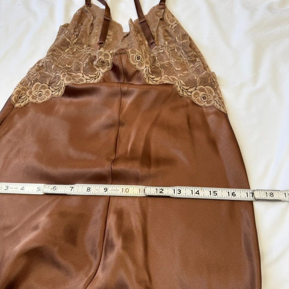 VTG Y2K Leigh Bantivoglio Silk M Brown Slip Dress Lace Slinky Whimsigoth Fairy - Picture 13 of 13